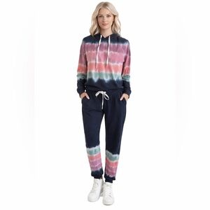PJ Salvage Lounge Tie Dye Hooded Pullover Pajama Top Navy Blue Pink Soft Boho